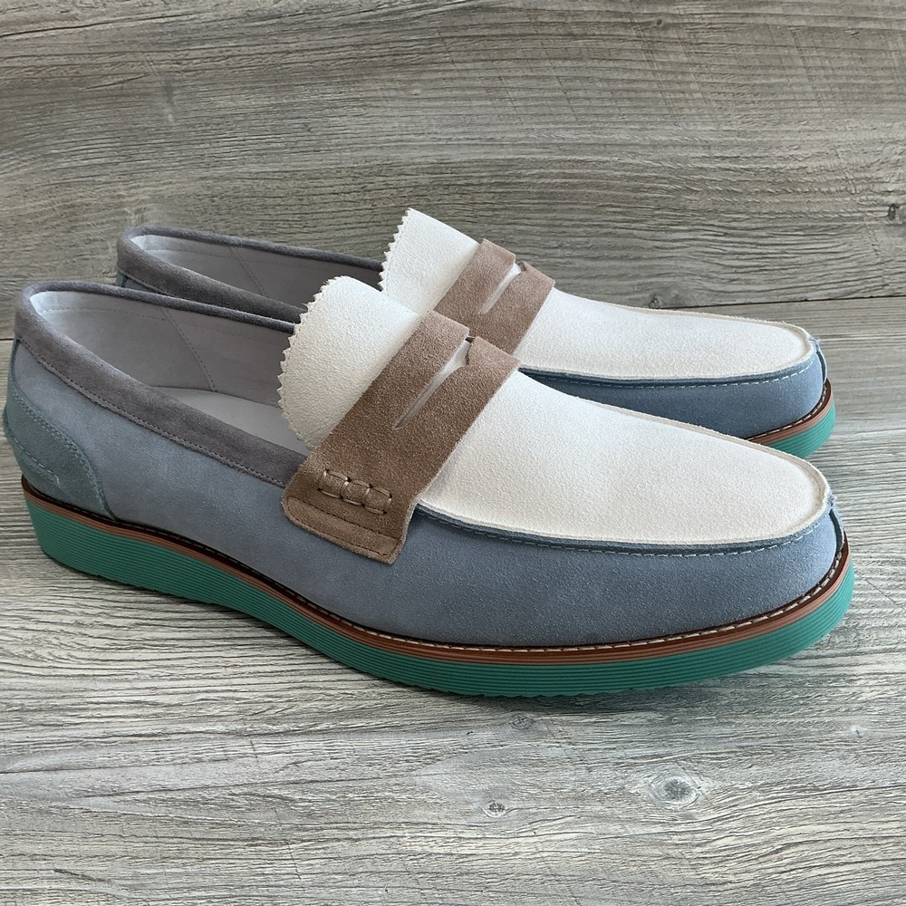 Marc Nolan Abe Penny Loafers Blue White Suede Men's Size 14 Slip On Shoes